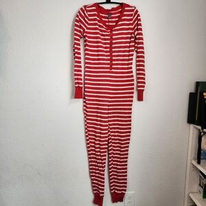 Aerie Union Suit Red and White Striped One Peice Pajamas, Size S